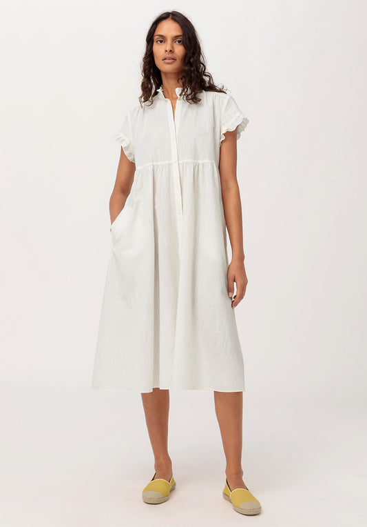 Kleid mit Rüschen aus Bio-Baumwolle und Leinen - weiß