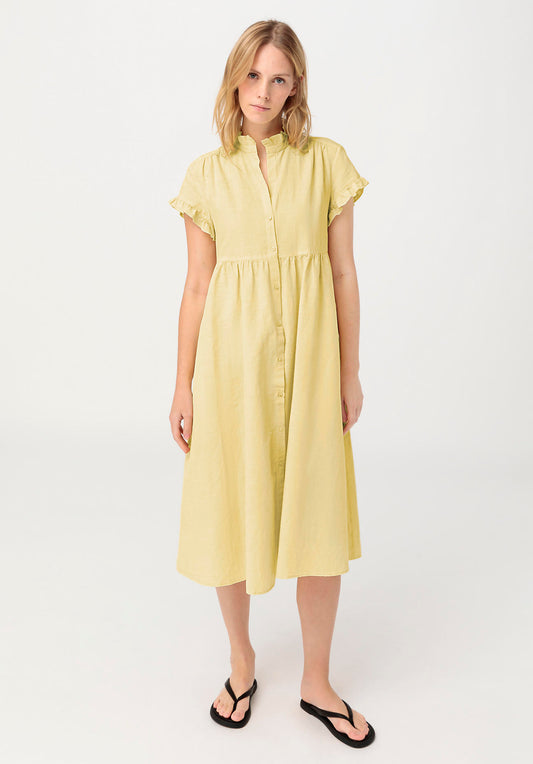 Kleid mit Rüschen aus Bio-Baumwolle und Leinen - gelb